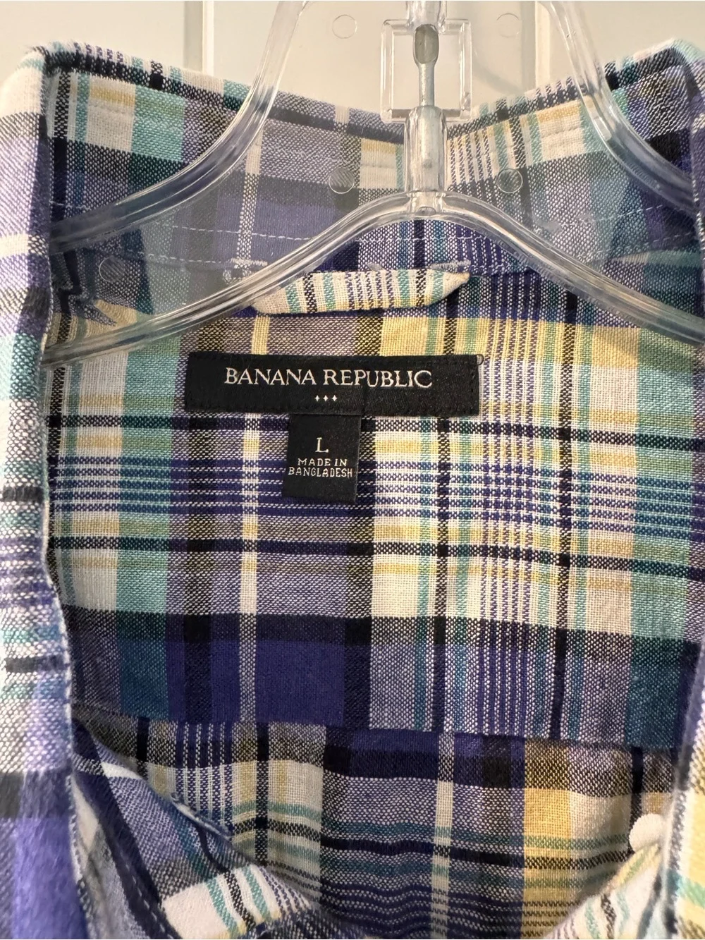 Banana Republic Plaid Button-Down Shirt in Purple, Green and White